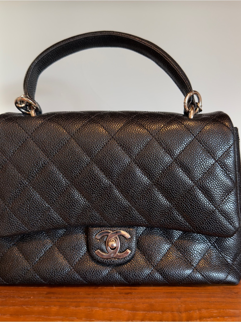 Authentic Chanel 11-Series Caviar Top Handle Flap Bag 25cm w/Bonus Chain Strap!